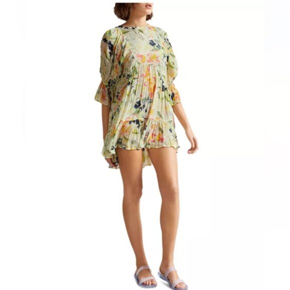 Ted Baker Leyone abstract floral-print crepe coverup dress size L - Picture 2 of 9